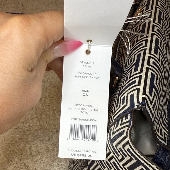 NWT Tory Burch Navy Parker Geo T Small Tote - Picture 7 of 15